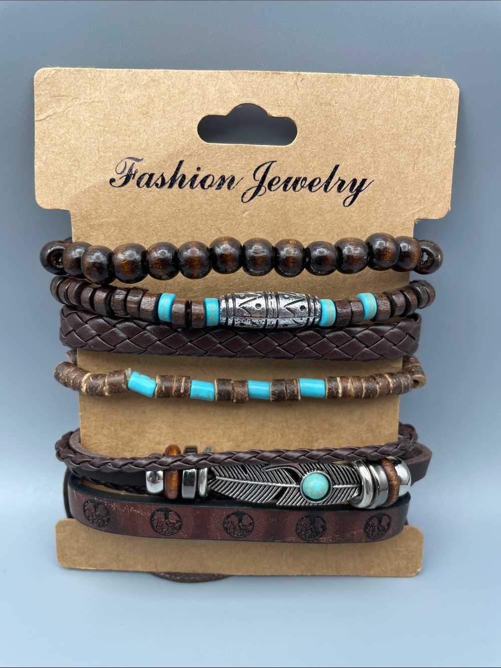 Stacked Brown and Turquoise Men's Bracelet Set